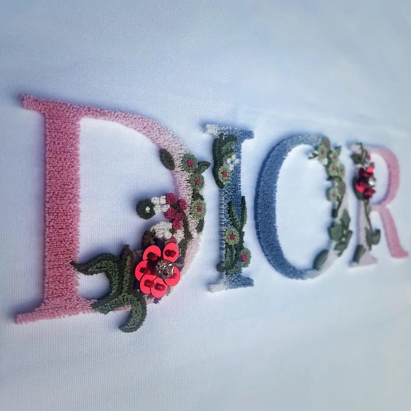 Custom toothbrush embroidery floral logo patch with hand-beaded detail 2