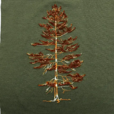 Toothbrush embroidery + flat embroidery | Pine tree embroidered with space-dyed thread