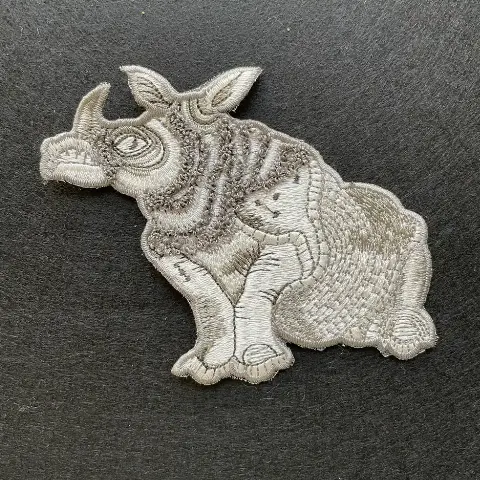 Chenille embroidery + flat embroidery combination | Custom vintage rhino gou-leng (loop-pile) patch