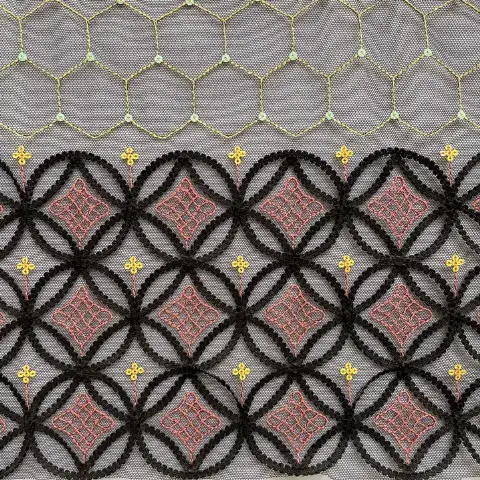 Lace geometric floral ribbon embroidery + sequin embroidery