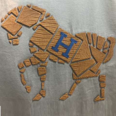 Laser-Cut Leather Appliqué Embroidery | Horse-Embossed Geometric Leather Embroidery