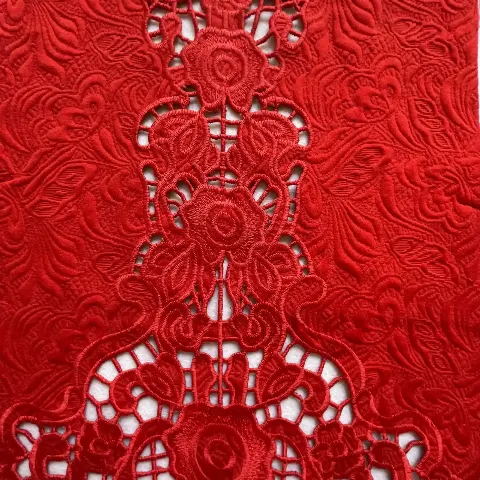 Custom Laser-Cut Openwork Embroidery | Classic Scarlet Bridal Jacquard Fabric Cutwork Embroidery