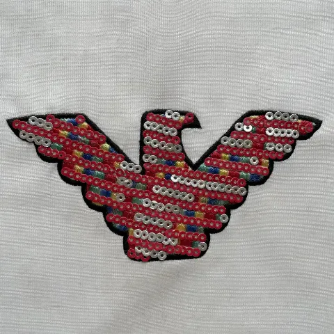 Soaring Eagle Embroidered Patch with Red and White Leather Panel and Sequin Border