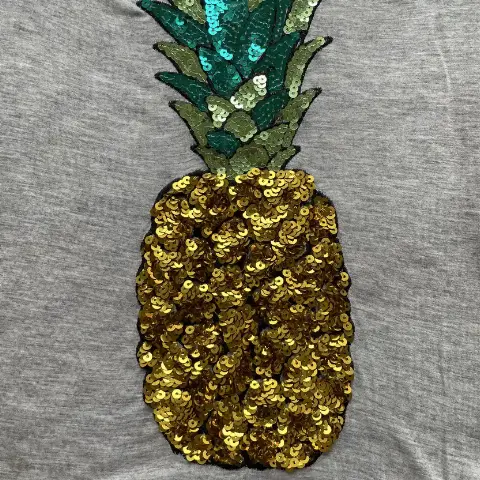 Pineapple-pattern iridescent sequin embroidered patch with plush edging