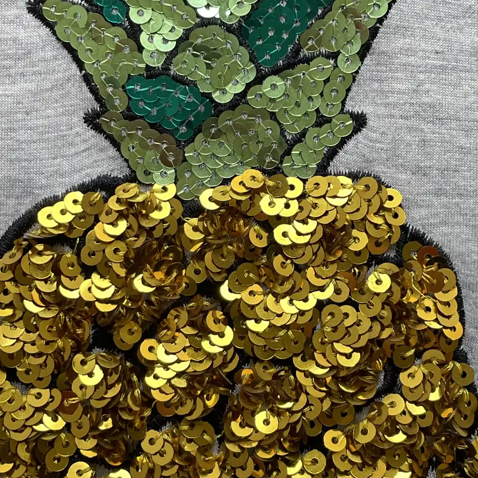 菠萝图案幻彩珠片绒边绣花片 图4