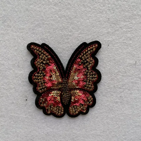 Butterfly velvet-base sequin and seed-bead 3D fabric appliqué sequin embroidered patch
