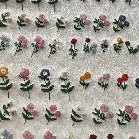 Small daisy wool-thread allover ditsy floral embroidery fabric
