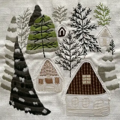 Christmas Village wool-thread multi-stitch tapestry embroidery