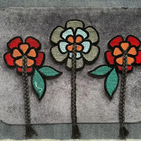 3D floral braided-cord hanging tassel fringe embroidered fabric patch for garments