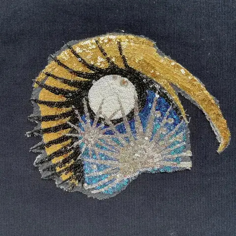 Flat metallic thread + sequin combined embroidery appliqué embroidered patch