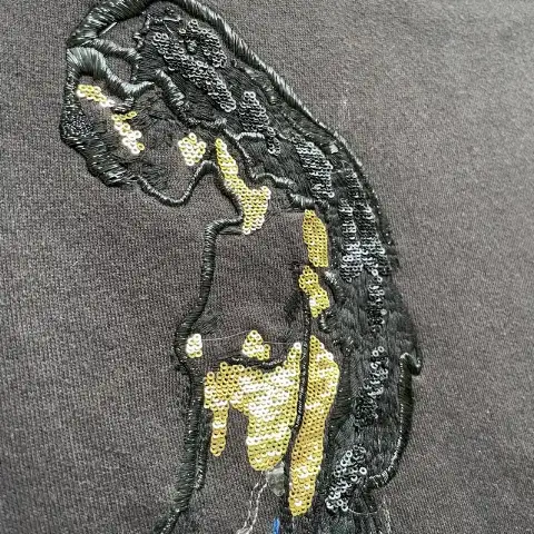 Dark Myth Golden-Scale Mermaid Sweatshirt with Chest Flat Metallic Thread Embroidered Patch