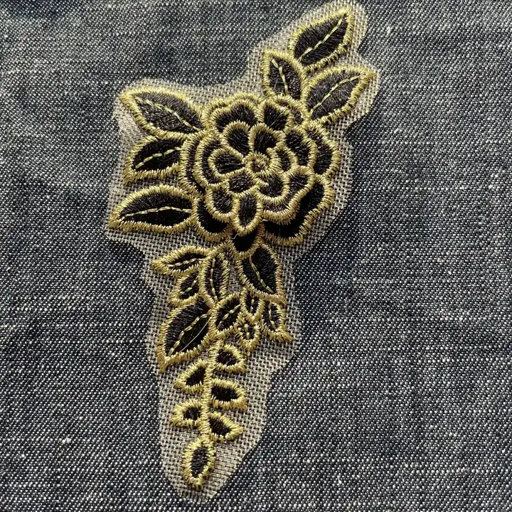 三层黑金玫瑰扁金线网底服装刺绣胸花布贴