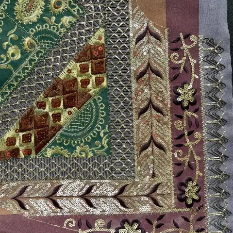 Ethnic-style flat metallic thread + mirror-finish sequin embroidered fabric for apparel design