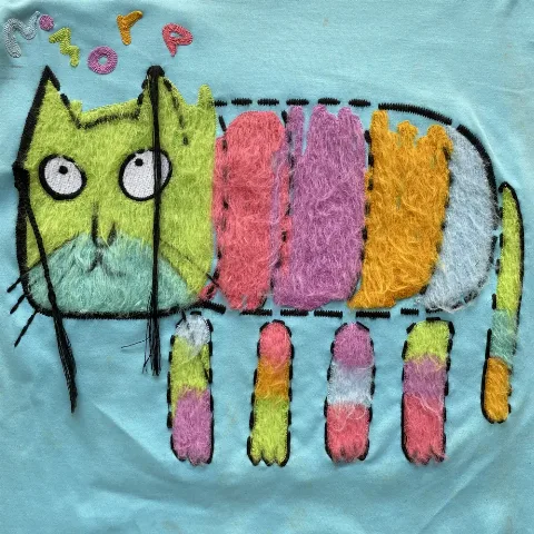 Custom Playful Cartoon Monster Cat Long-Pile Tassel Embroidery + Needle-Pile Embroidery