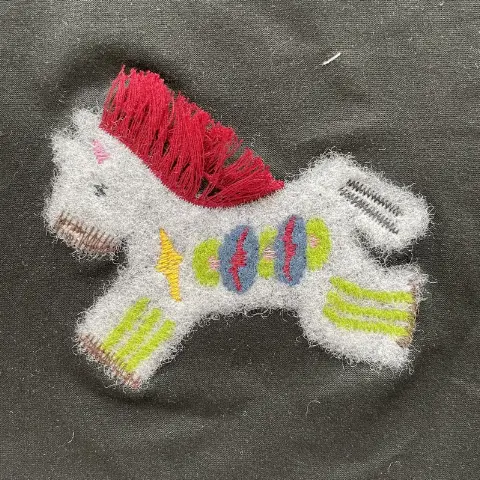 Cartoon pony full-area needle-pile embroidery short plush red tassel mane fabric patch