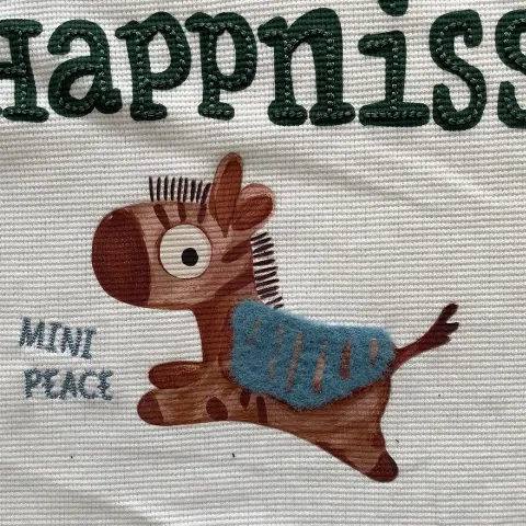 Pony-print garment embroidered patch with partial velvet-thread needle-pile embroidery and saddle motif