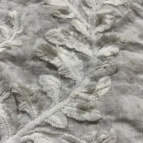 Custom French-style feather-leaf relief hollow 3D embroidery lace trim for womenswear