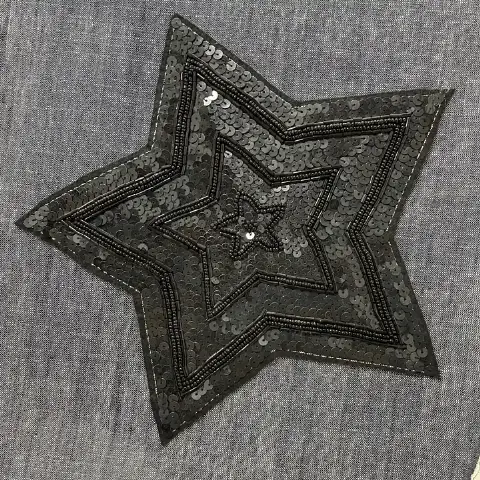 Punk Five-Pointed Star Black Bugle Bead & Black Sequin Heavy-Handwork Apparel Embroidered Patch