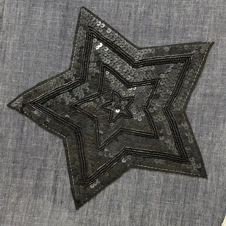 朋克五角星黑管珠黑色亮片重工服装刺绣标