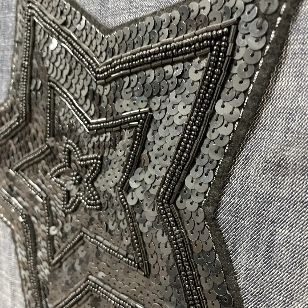 朋克五角星黑管珠黑色亮片重工服装刺绣标 图2